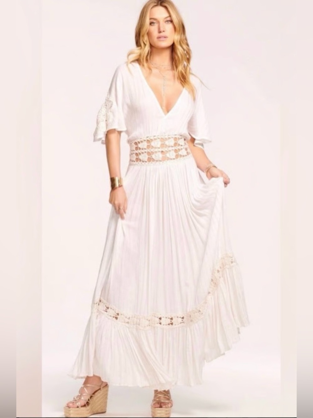 Ramy Brook NWT Mimi Textured Crochet Short Sleeve Maxi Dress Beach Size Small